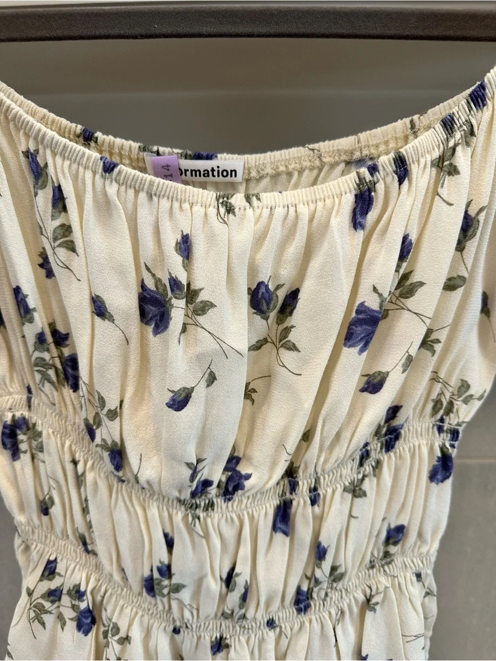 Reformation Solis Cream Floral Smocked Peplum Top sz. medium